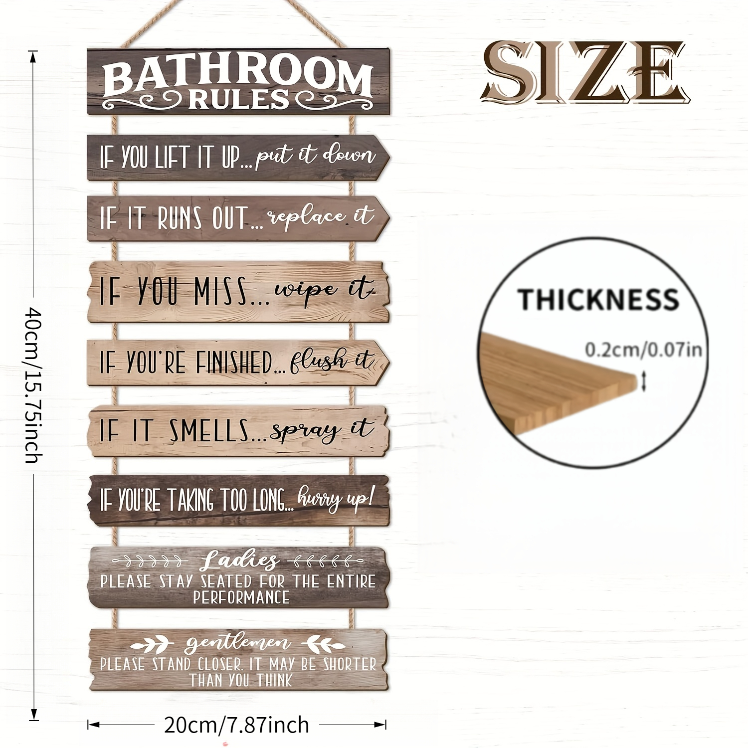 TEMU 2d Flat, 9pcs Set Of Rustic Farmhouse Bathroom Wooden Sign Wall Art Decor With Humorous Bathroom Rules, Waterproof And Dustproof, Easy To Hang,