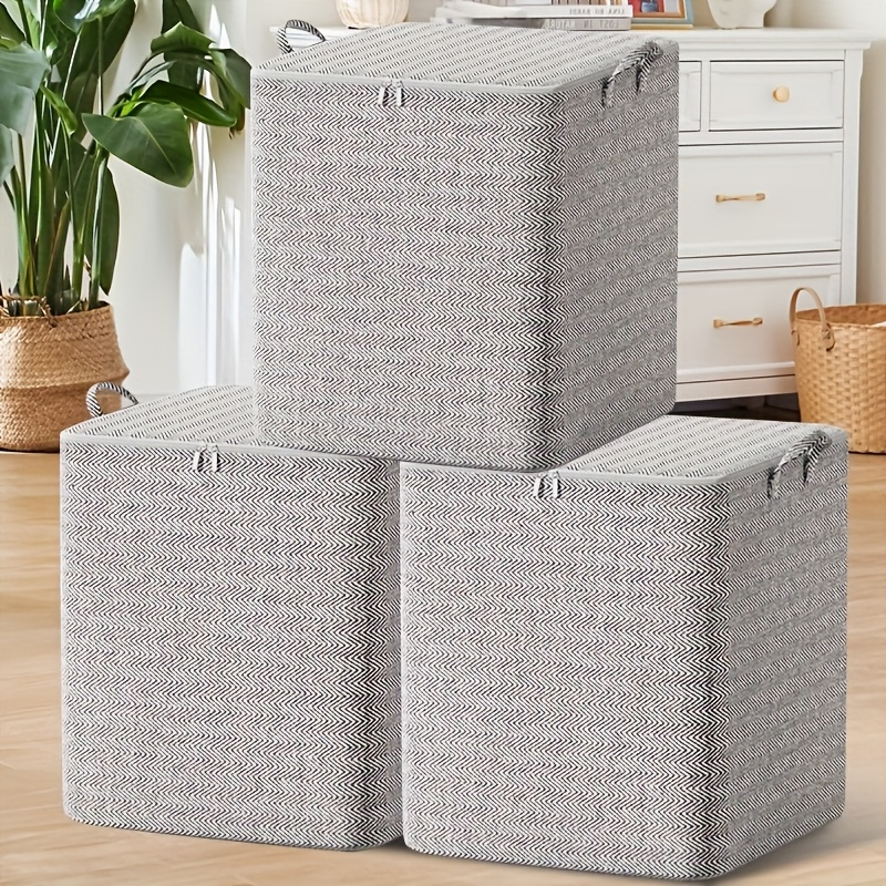 3pcs Modern Grid Storage Box Set- 29.06 Gallon Rectangular Organizer, Dustproof And, With Double Zippers And Handles, Suitable For Clothes, Blankets, Moving And Travel, Under-bed Storage