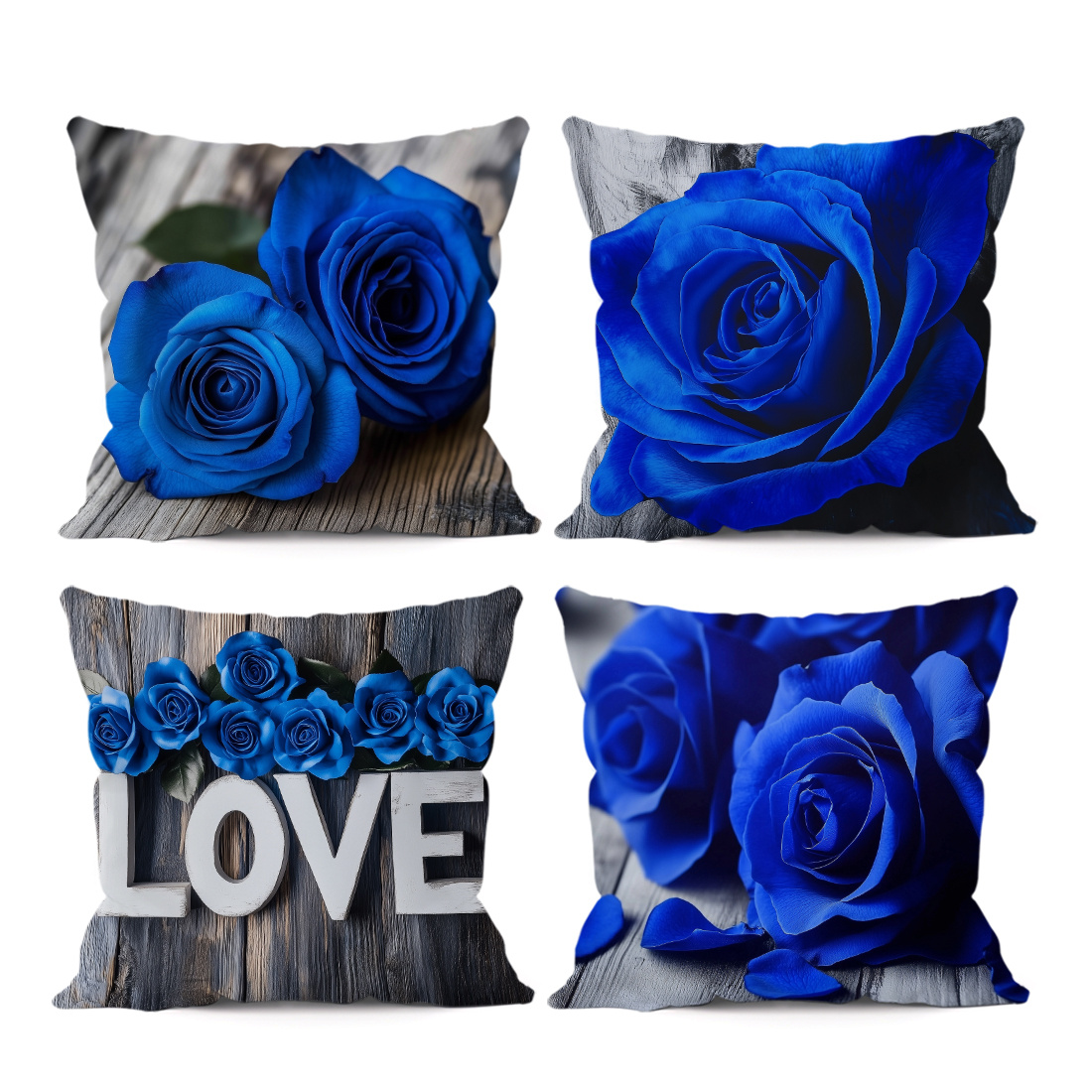TEMU Lot de 4 Housses de Coussin à Imprimé Moderne - Polyester Doux avec Motif Floral Rustique & Design LOVE, Housse de Coussin Décorative Lavable en
