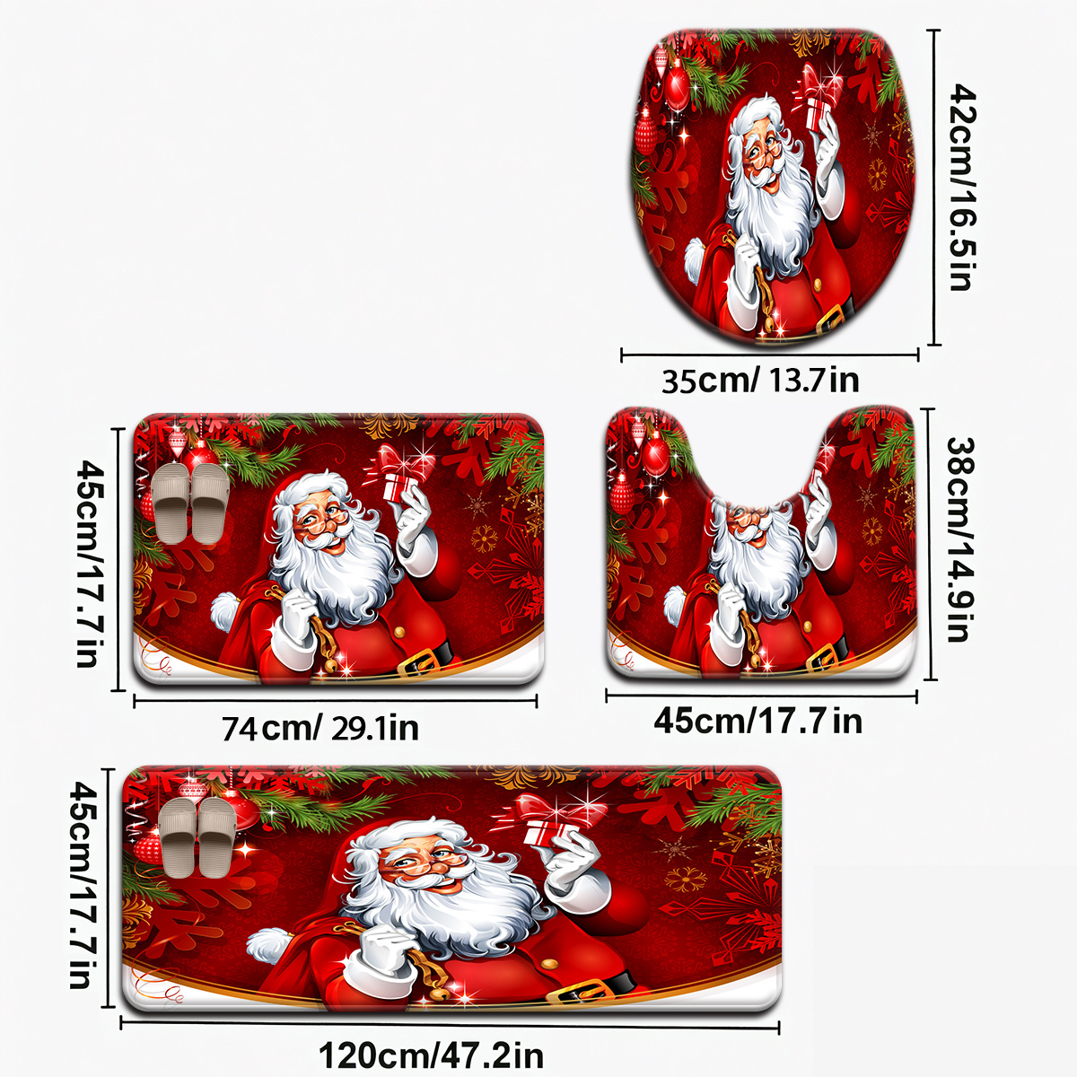 3pcs/4pcs Christmas Series Santa Claus Pattern Bathroom Mat Set, Toilet Lid Cover And Rug, U-shaped Bath Decor