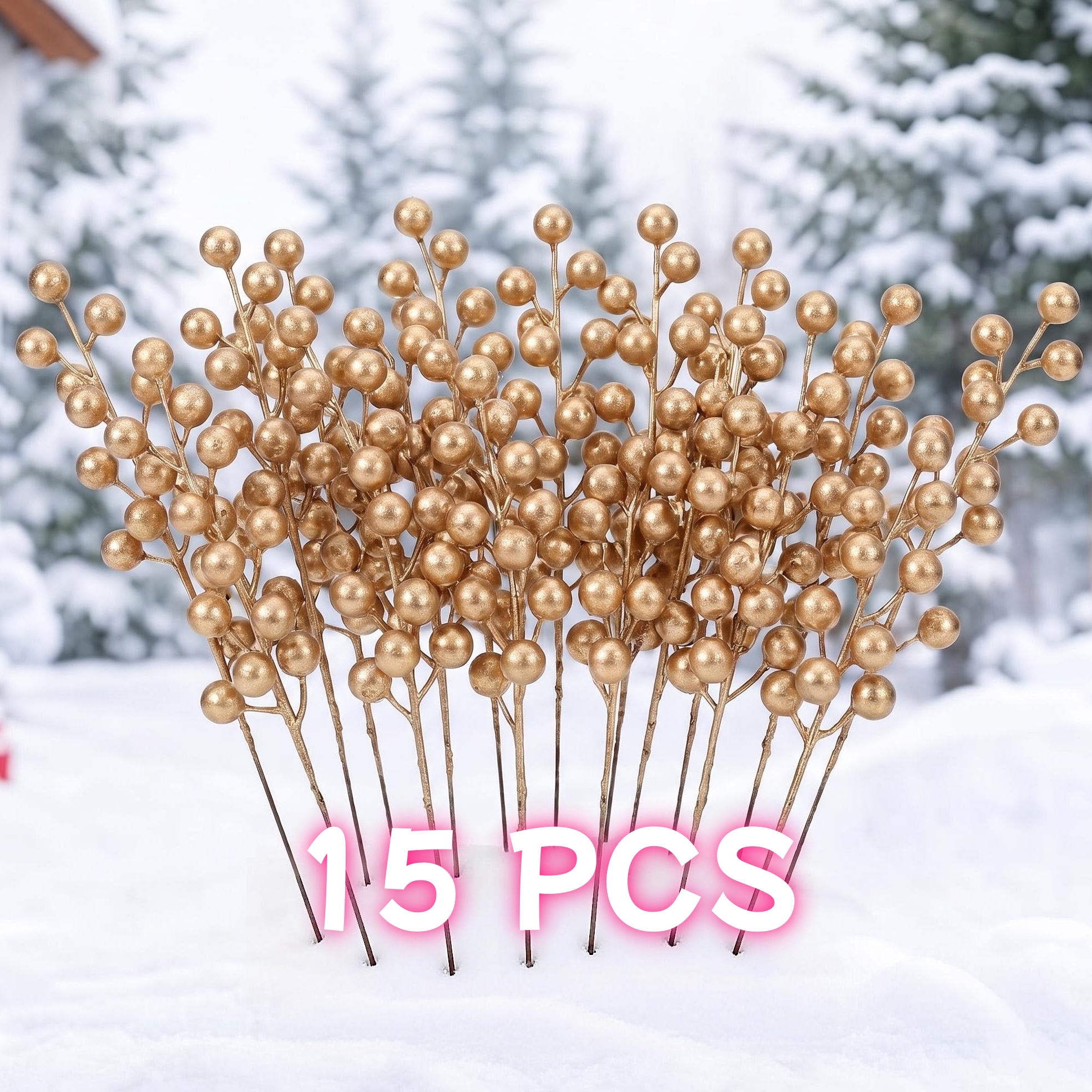 TEMU 15pcs Golden Christmas Artificial Flower Ornaments, Suitable For Christmas Decorations, Christmas Tree Decor, Diy Wreaths, Table Centerpieces,