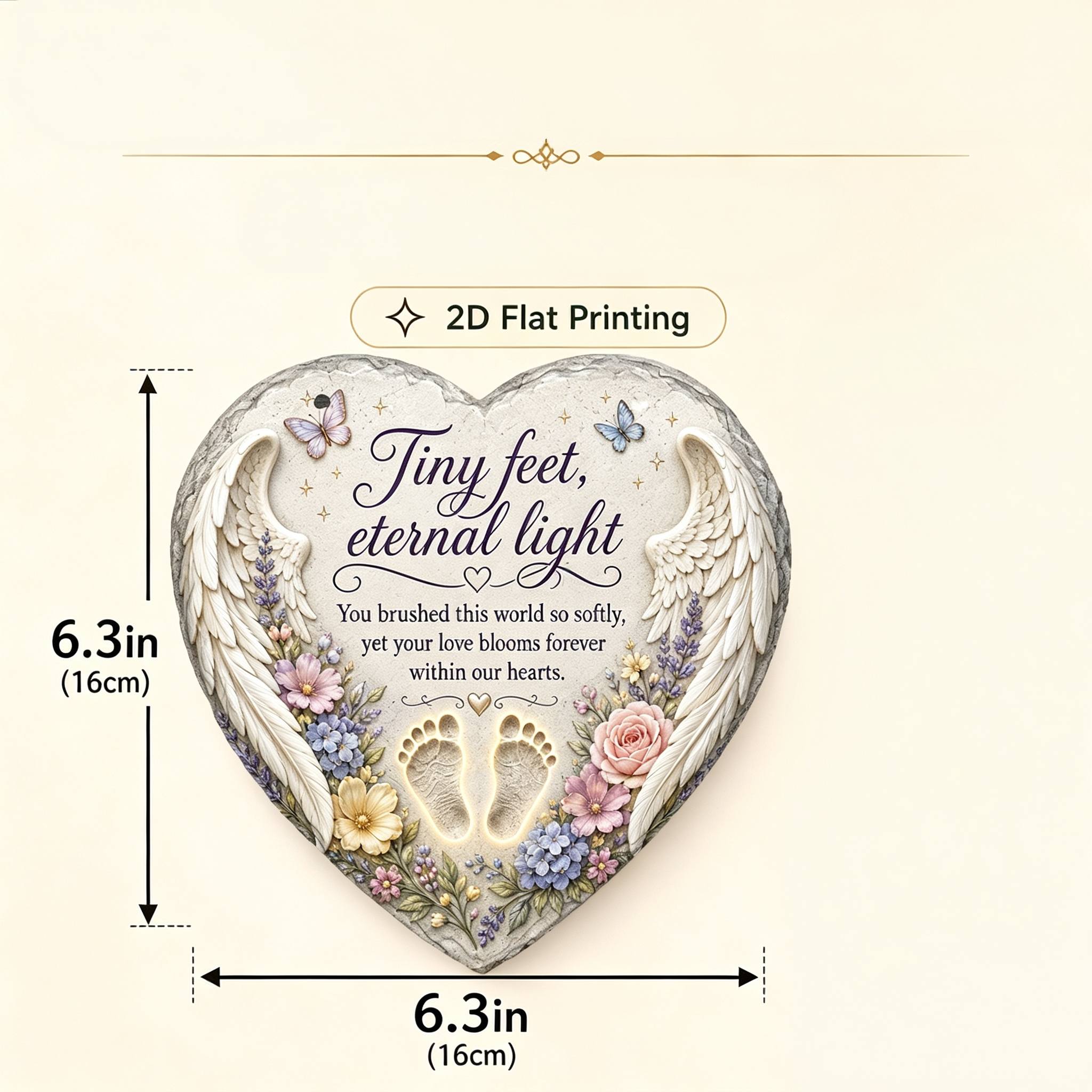 TEMU 2d Flat, 2d Flat Printed Acrylic Winged Footprint Memorial Heart-shaped Garden Plaque, Commemorative , Sympathy Gift, Memorial Gift, Remembrance