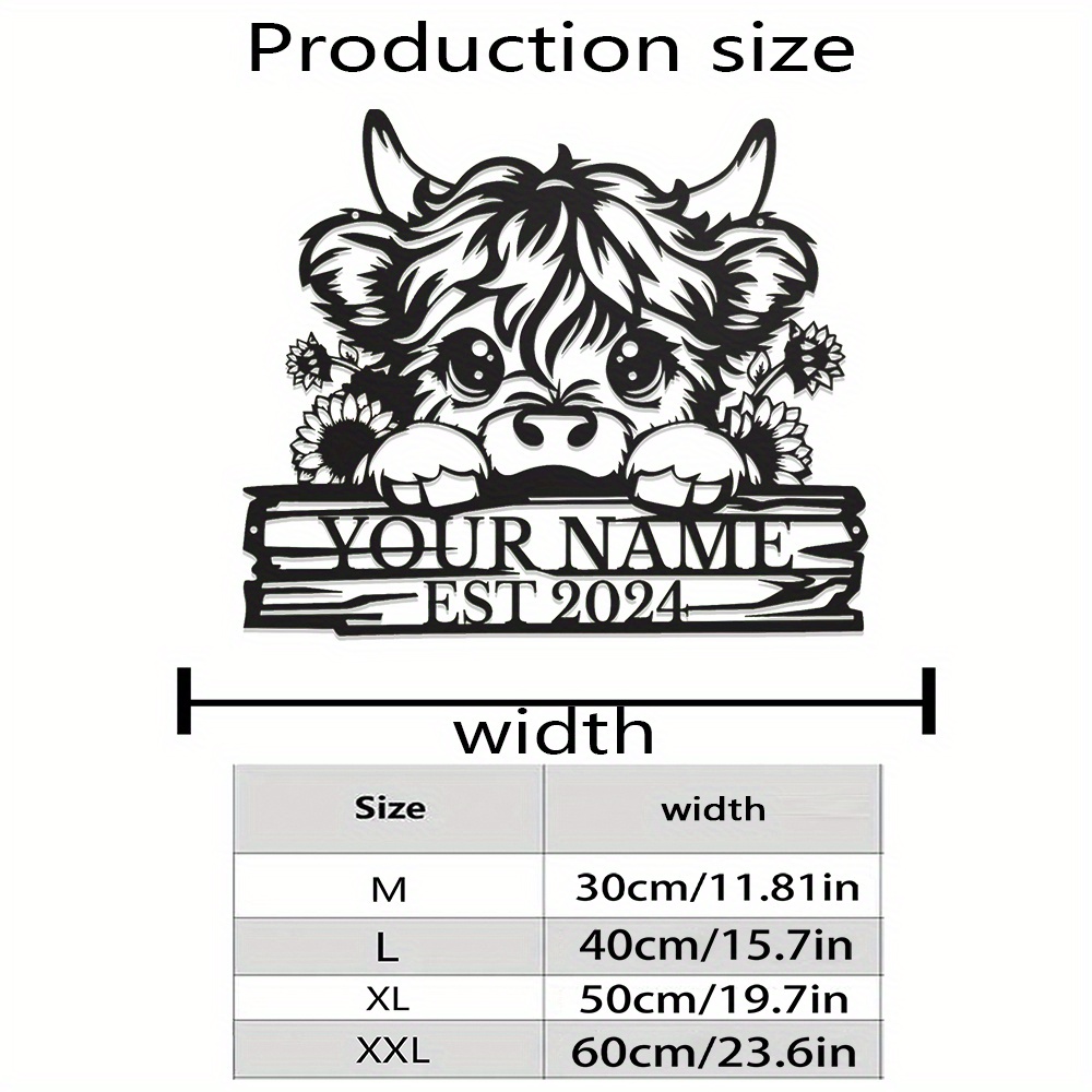 TEMU A Customizable Highland Cow Personalized Metal Sign, Suitable For Scene Party Decorations, Door Decor, Iron Wall Art Hangings, Silhouette Wall