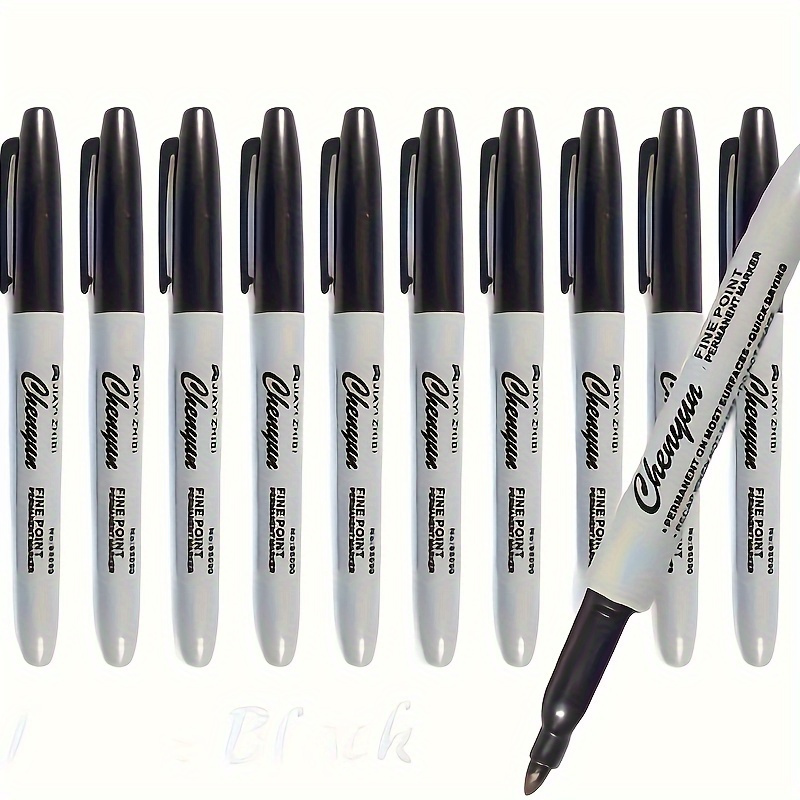 10pcs Fine Tip Black Permanent Markers, Smudge Resistant And Quick Drying For Everyday Office Use
