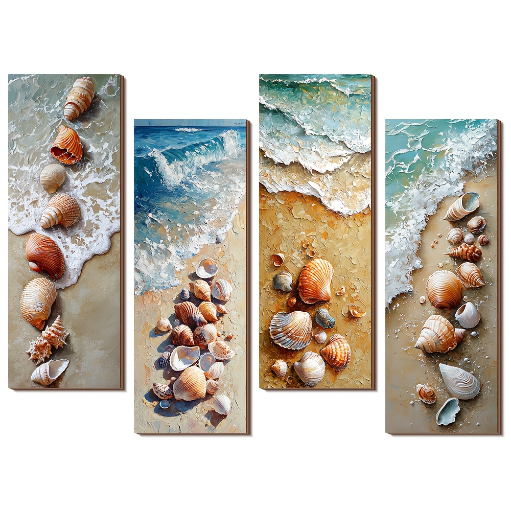 TEMU Lot de 4, Décoration Murale sur le Thème des , Art Mural Suspendu en Bois, , Plage, , Convient pour Salons, Cuisines, de Bain - Décoration