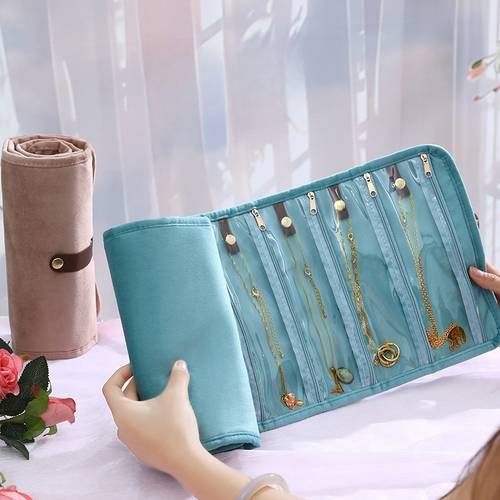 compact jewelry storage roll foldable organizer bag with space suitable for rings earrings necklaces and bracelets a stylish gift for travel and jewelry storage jewelry rolls