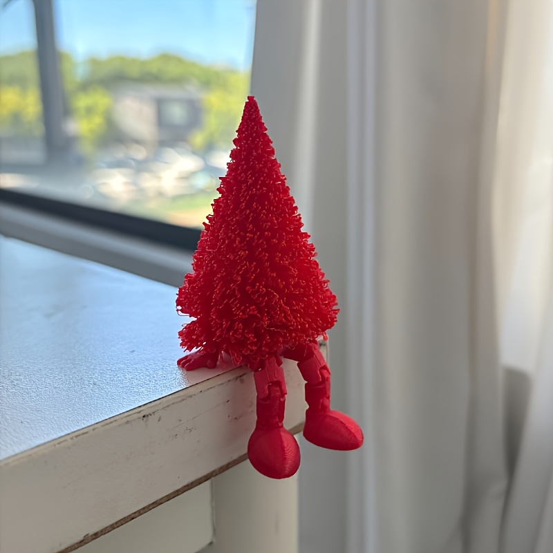 TEMU 3d Printed Standing Christmas Ornament, Christmas Tree Decoration With Movable Legs And , Durable Plastic, Available In Red And Golden, Suitable