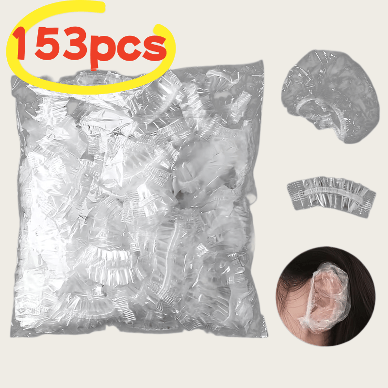 TEMU 153pcs Thickened Disposable Elastic Ear Pads, High-quality Adult Pvc Ear Protection Gear, Enlarged Thickened Stretchable Shower Ear Muffs, Easy