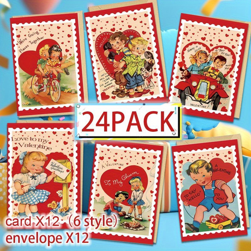 

24pcs(12 Envelopes+12 Cards) Retro Valentine's Day Romantic Greeting Cards With Envelopes - Celebration, , , New Year, Thank You Cards For Any To Family Friend Gifts