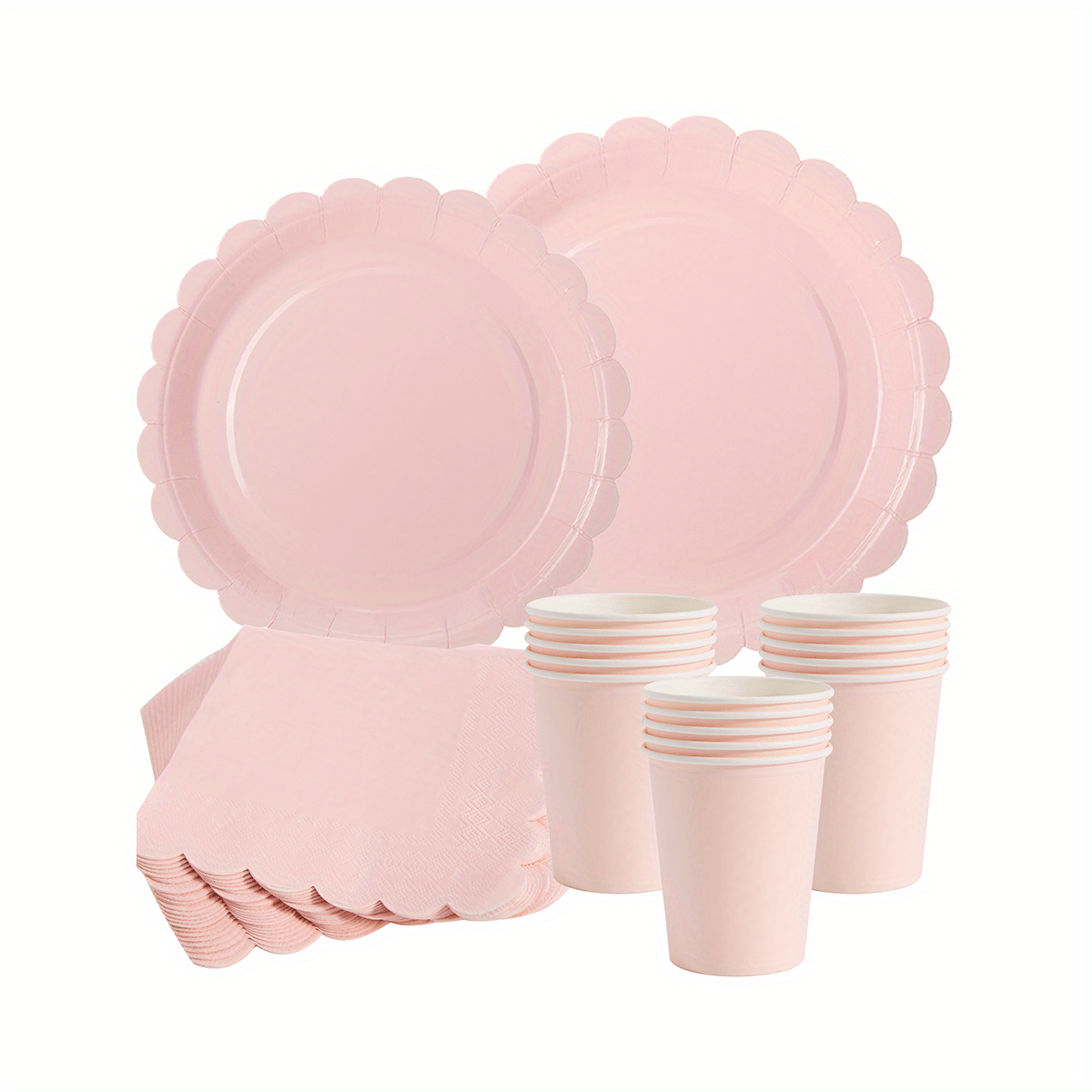 Light pink petal disposable dining plate napkin paper cup, light pink paper plate paper cup party supplies, suitable for 25 guests, disposable paper plate party tableware suitable for parties, family picnics, and multi person gatherings for Halloween