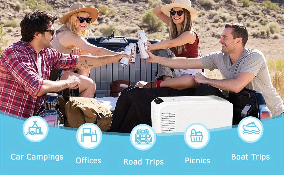 Upgraded 16QT Portable Compressor Car Fridge Freezer, 15 Min Fast Cool | ECO/ MAX Dual Modes | 3 Way Charging (Solar/ AC/ DC) | 3-Level Battery Protection | LED Display & Cup Holders | Camping RV Home Use