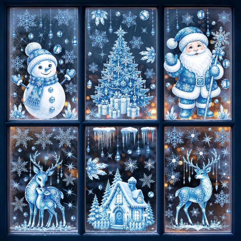 TEMU 6 Feuilles d'Autocollants de Noël pour Fenêtre, Père de Neige Sapin de Noël de Neige, Décorations Statiques Réutilisables à Appliquer Soi- pour