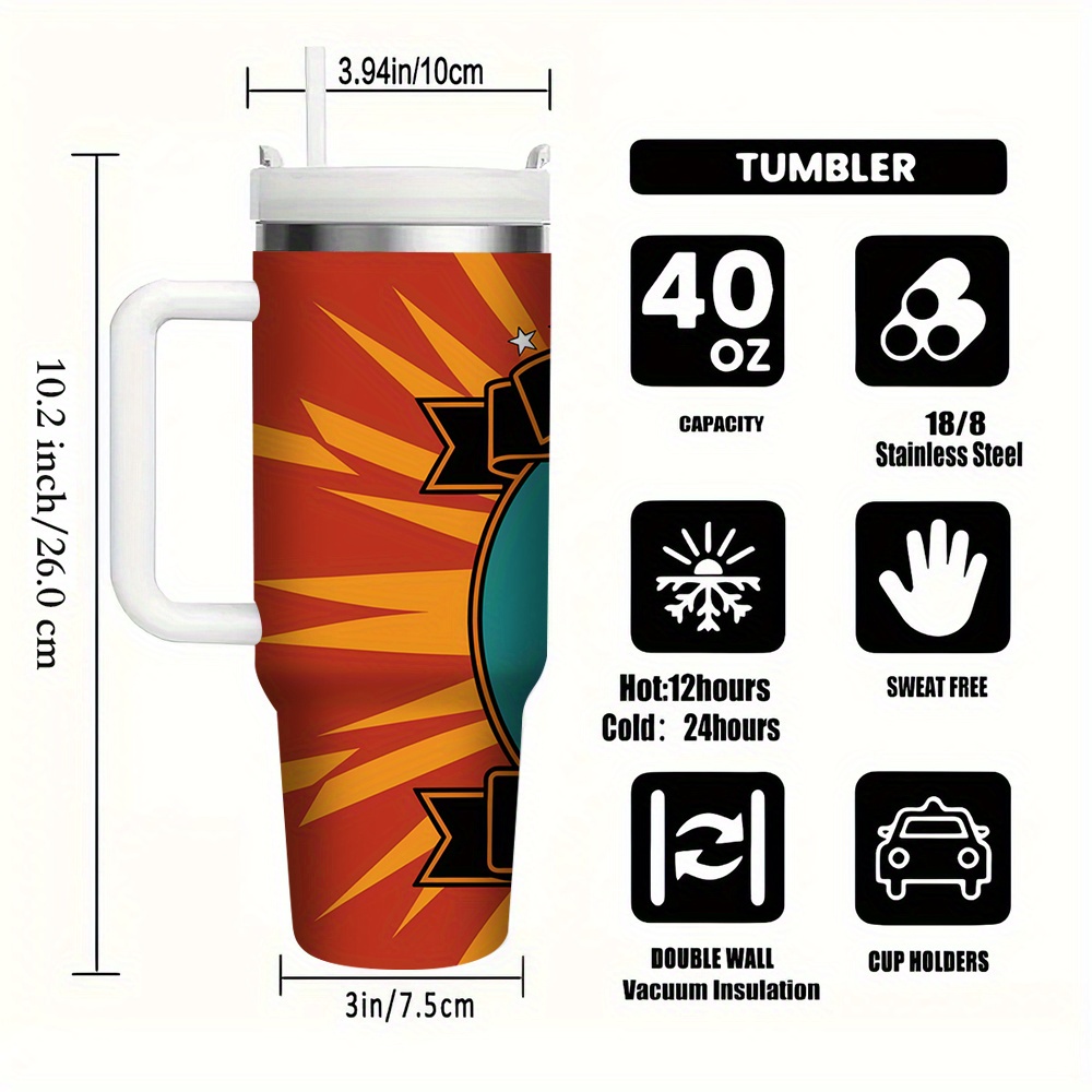 1pc miami football 40oz stainless steel tumbler with straw insulated water bottle rust proof detachable lid sports drinkware 2