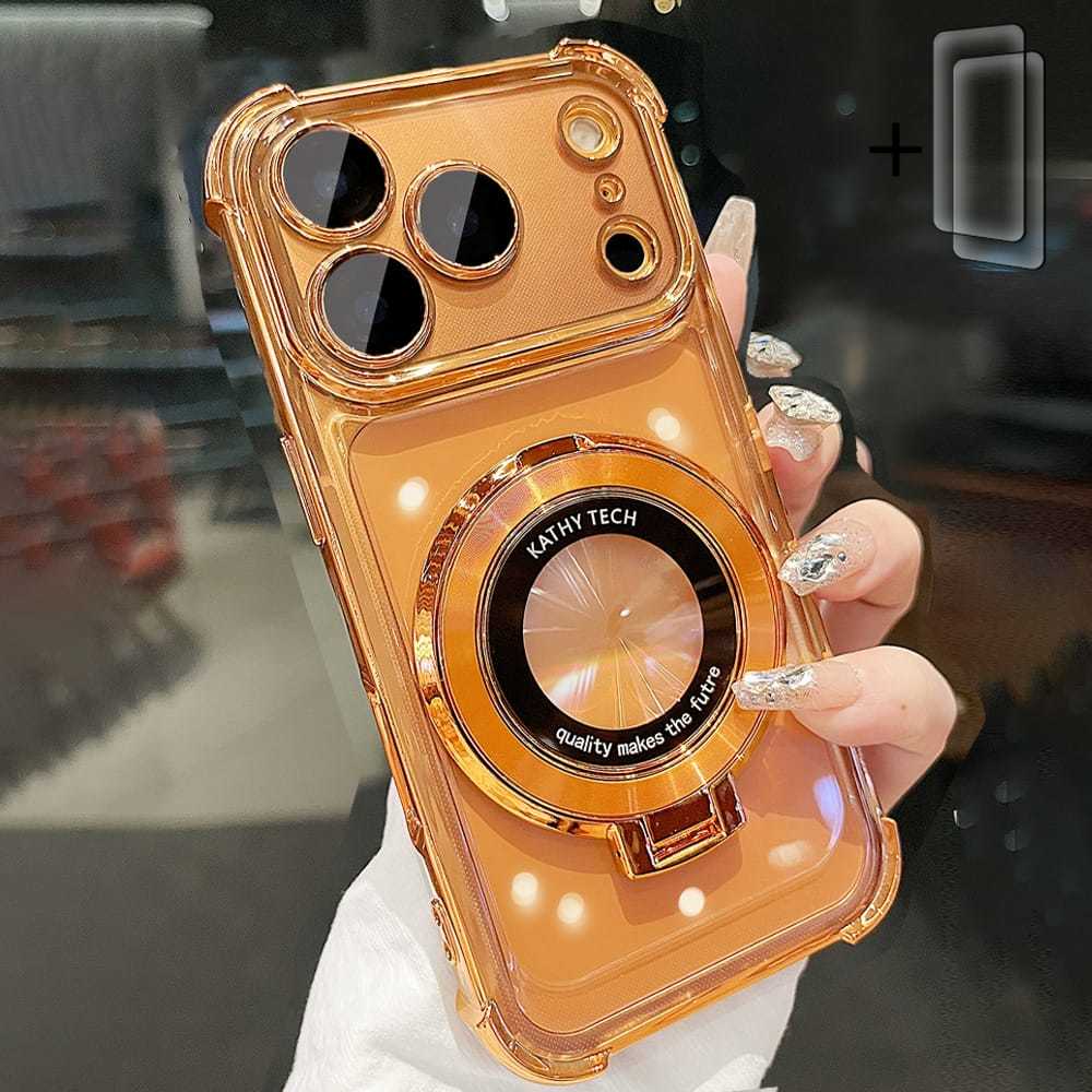 Image of Phone Case - 1 Phone Case + 2 Screen Protectors - Magnetic Clear Shockproof Case For Iphone 17 Pro Max, 17 Air, 16, 15, 14, 13, 12, 11 Pro , Magnetic Stand, Wireless Charging, Durable & Stylish