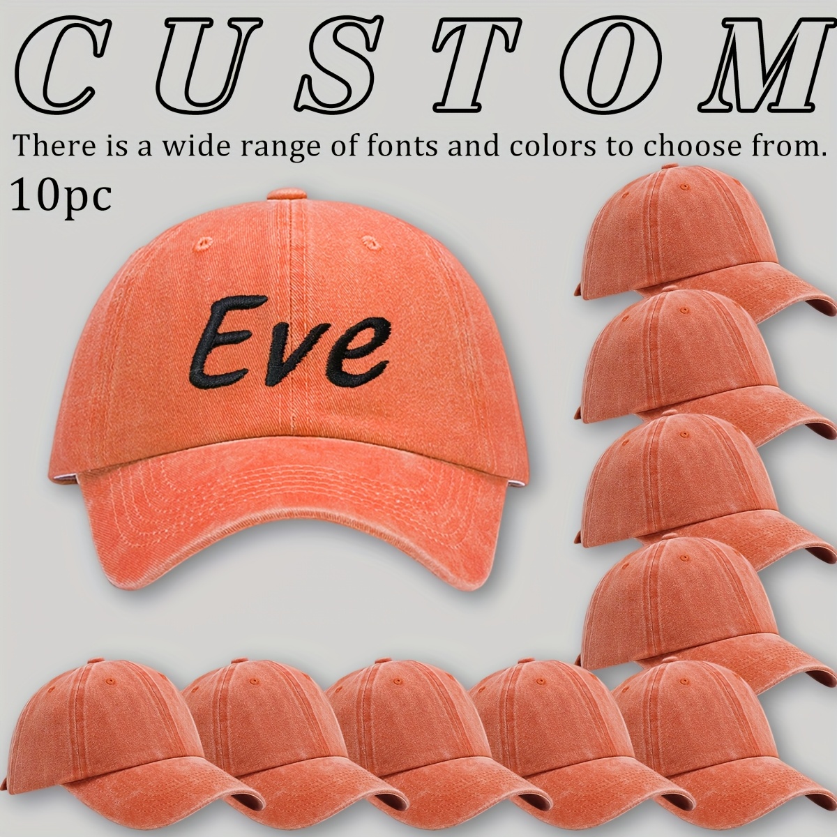 10pcs Custom Baseball Caps with Logo/Text