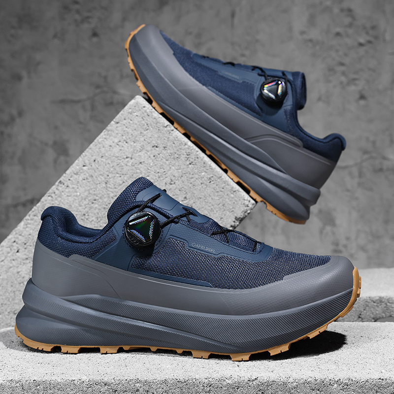 Twist Buckle Thick Sole Hiking Shoes, Men'S Outdoor Trekking Shoes, Anti-Slip Wear-Resistant Sneakers