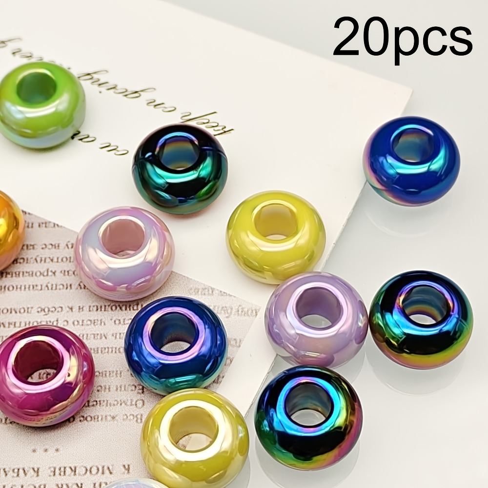 TEMU 20pcs Large Hole Beads Ab Color Flat Beads Random Mixed, 14*8mm Acrylic Jewelry Creation Beads, Used For Necklaces, Bracelets, Earrings, Mobile