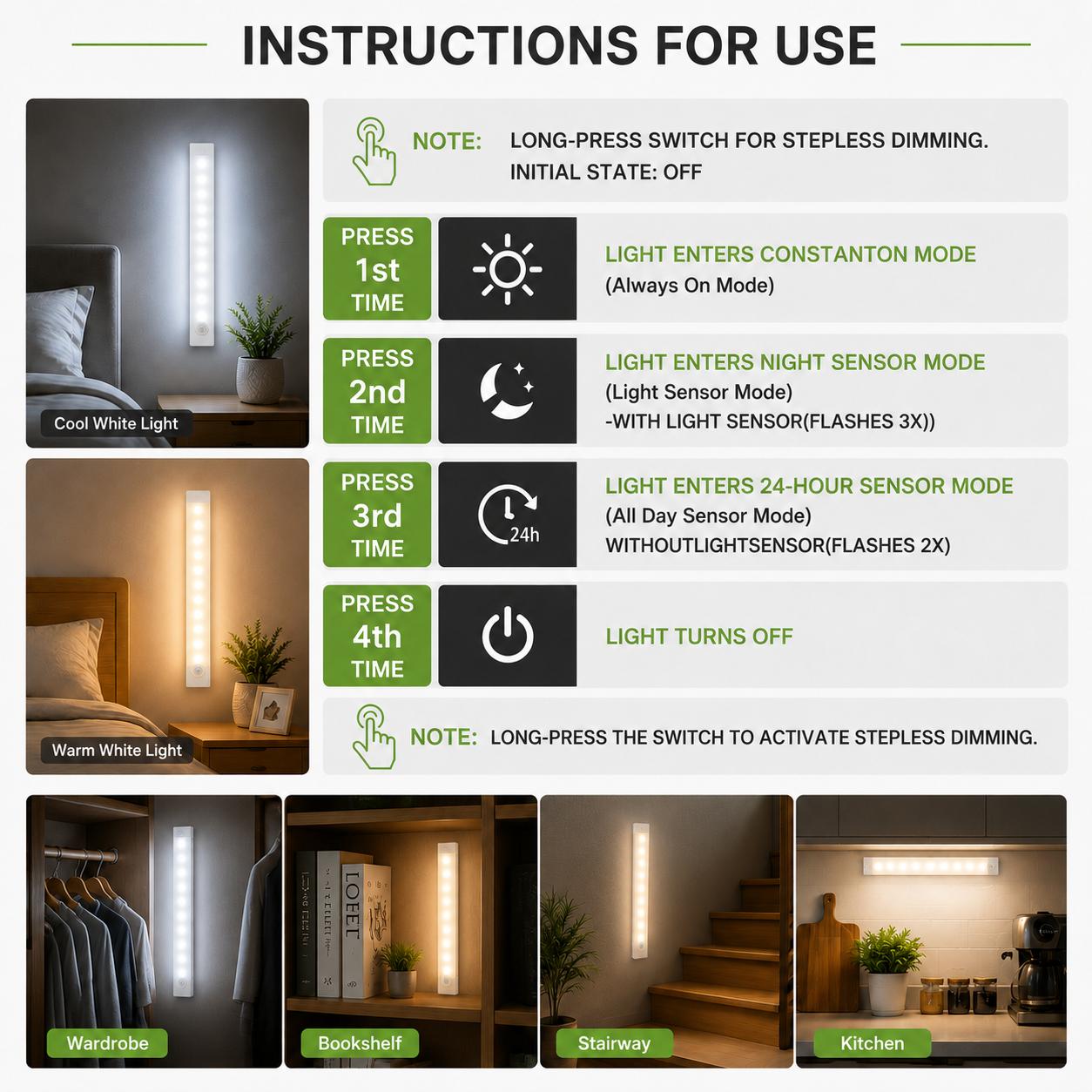 5pcs Magnetic USB Induction Night Light Set, Warm White