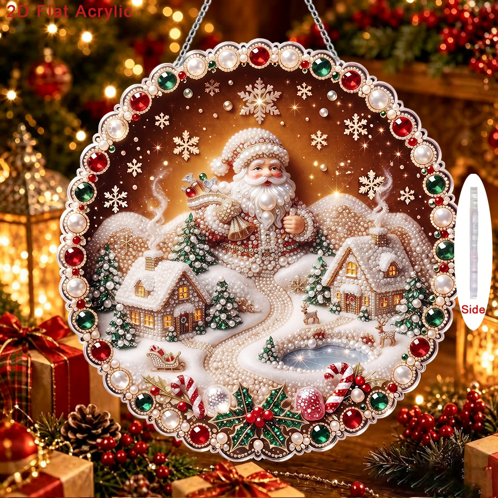 TEMU Kit 2D Piatto Completo Fai da Te per Ciondolo Natalizio con Perle e Strass per Decorazione Murale Domestica - Set Completo di Artigianato con