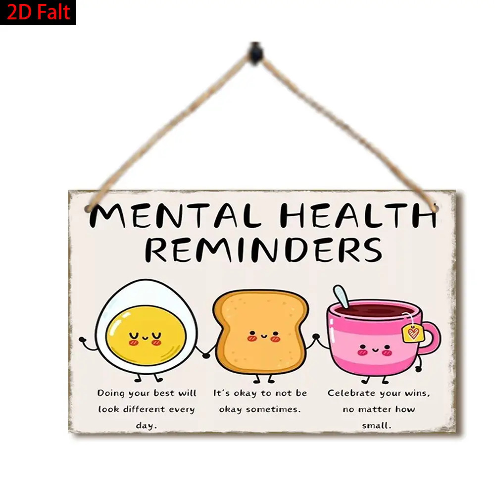 TEMU 2d Flat, 2d Flat Plane, 1pc Mental Health Awareness Wall Hanging Sign - Vintage Wood Sign With Positive Affirmations, Cute Smiling And Frowning
