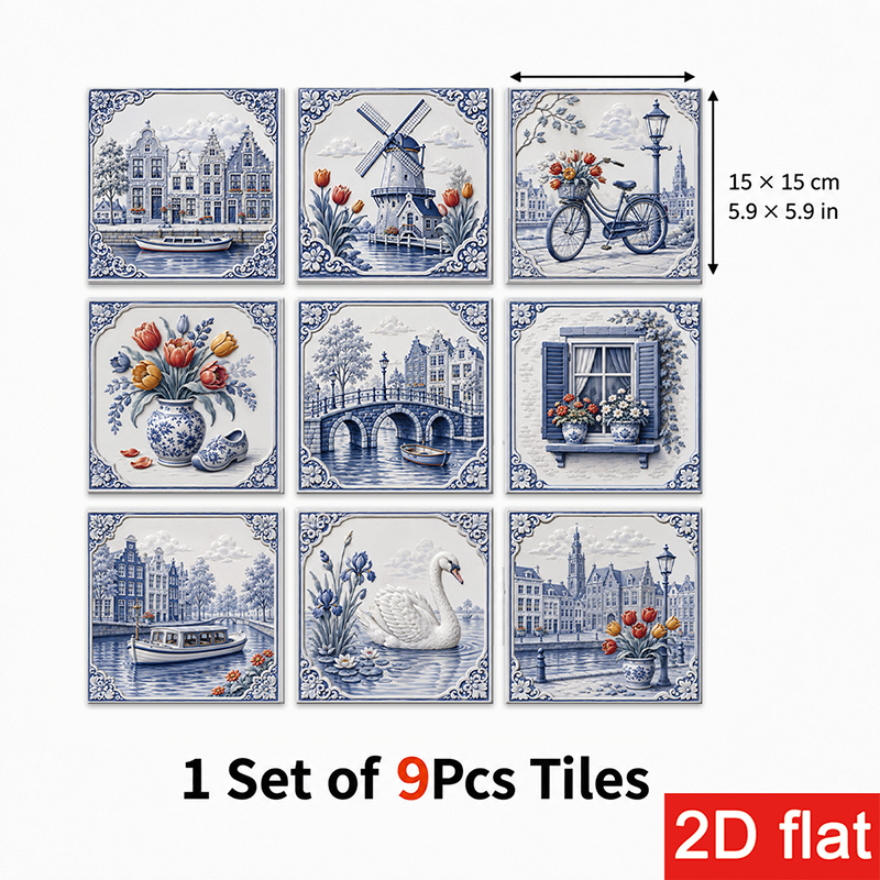 TEMU 2d Flat 9pcs 15x15cm (5.9x5.9in) Slate Tile Stickers Frosted - Self-adhesive Wall Tiles For Kitchen Backsplash, Living Room Accent Wall, Easy To
