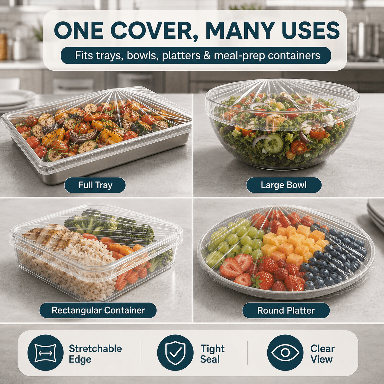 TEMU Grand lot de 50 couvercles alimentaires, 80 cm/31,5 pouces. Convient pour conserver les restes et les repas quotidiens, à la sûr et pratique.
