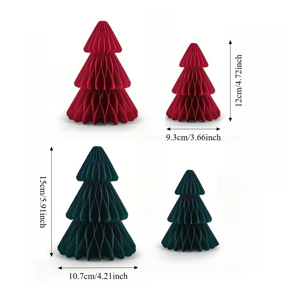 TEMU 4pcs Thick Paper Honeycomb Christmas Trees, 3d Red & Green Table Centerpieces, Reusable Holiday Decor For Home Christmas Party