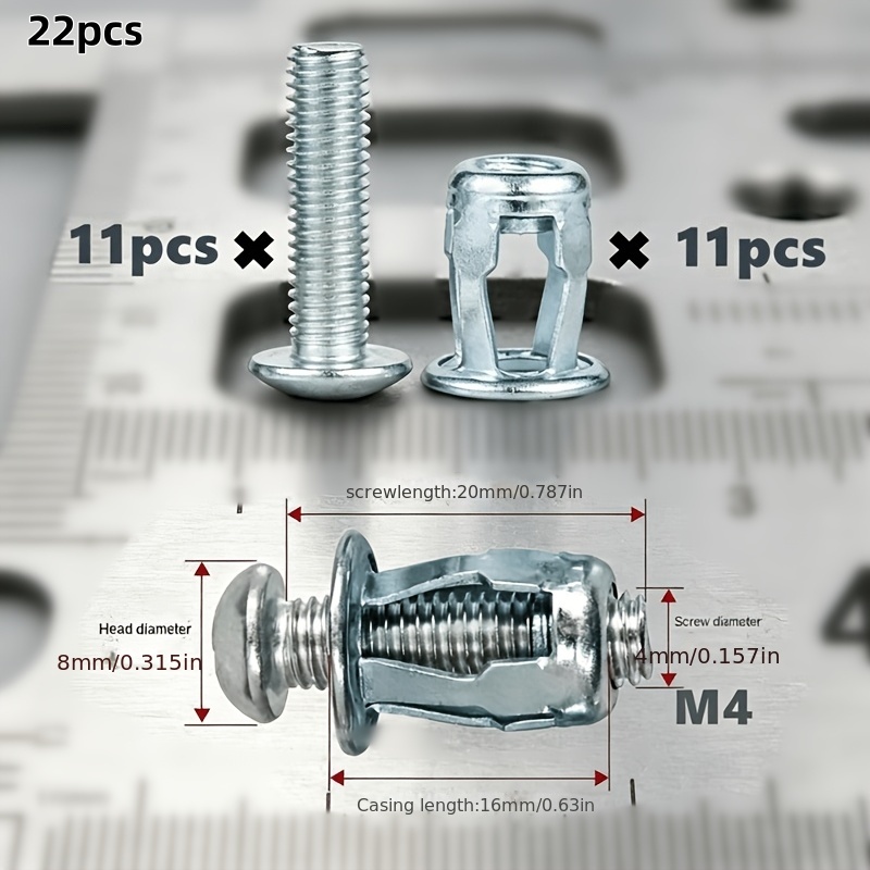 TEMU 22pcs Set (11pcs Bolts + 11pcs Nuts) Heavy-duty Iron Hollow Wall Fastener Set - Includes 11 Sets Of Bolts And Everyday Drywall Hollow Iron Sheet