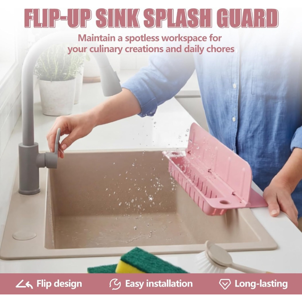 2pcs 13 9 inch foldable kitchen sink splash guard with suction cups storage design for cleaning tools easy to clean for kitchen bathroom pink Product details 3