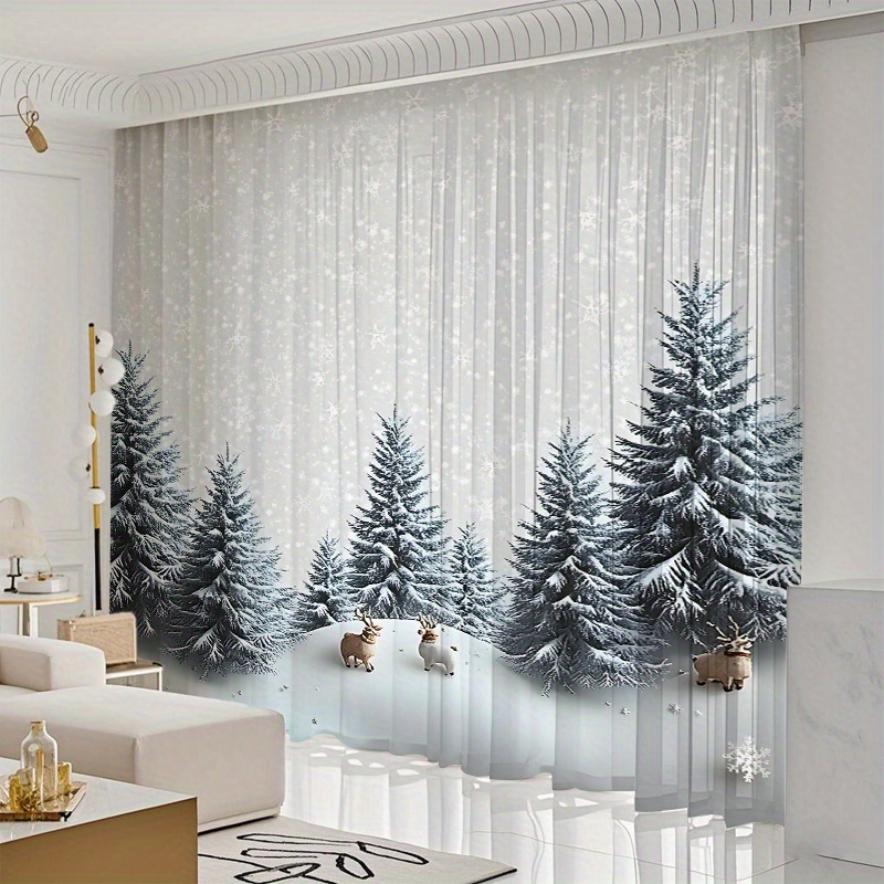 TEMU 2pcs/ Set Forest Reindeer And Snowy Artistic Outlines The Winter Window Screens. Suitable For Bedroom, Living Room, Kitchen, Coffee Shop,