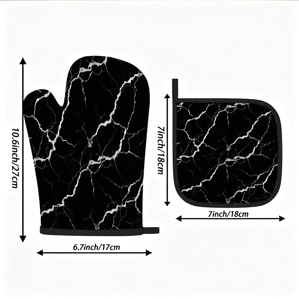 TEMU 1 Set Of 2pcs Kitchen Oven Mitts And Pot Holders, Featuring Marble Crack With , Suitable For Cooking, Baking, Grilling And Daily Home Use, With