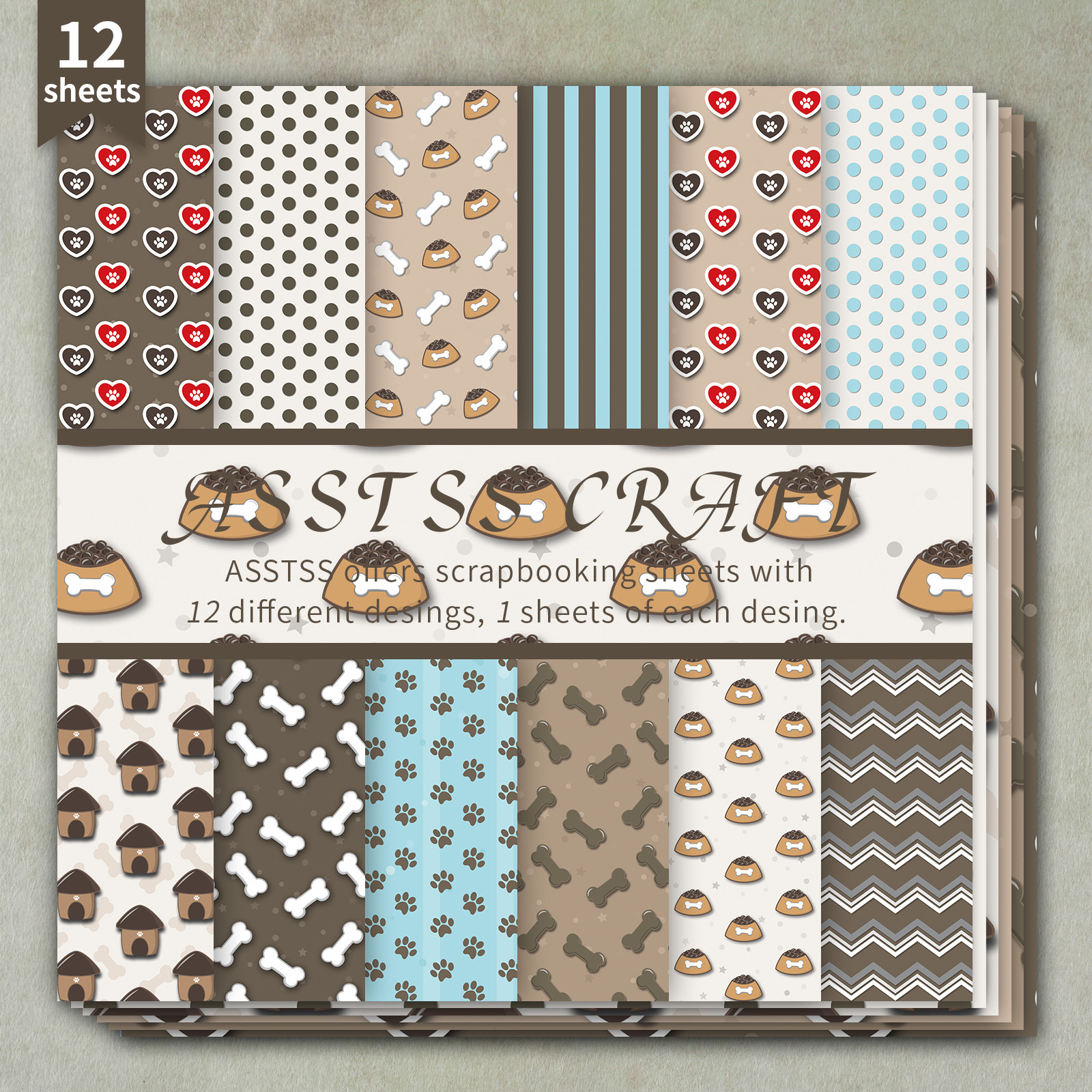 TEMU A 12-sheet Paper Pad Featuring A Cute Dog Theme With Style, Made Of Heavyweight Cardstock Suitable For Journaling, Collage Art, Greeting Cards,