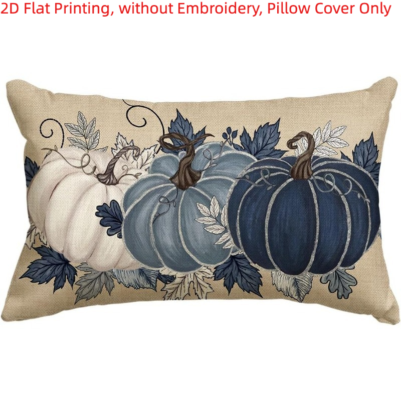 TEMU 1pc Fall Pumpkin Leaves Blue Pillow Cover - Contemporary Harvest Cushion Case Suitable For Thanksgiving Decor, Zipper Closure & Machine Washable