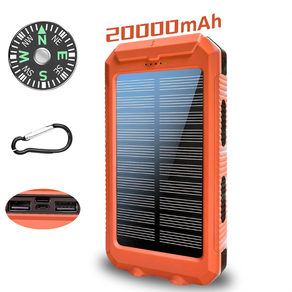 TEMU Solar Charger Portable Dual Usb Output Solar Charging Panel, Fast Charging External Battery Pack, Built-in Led Flashlight Emergency Model For