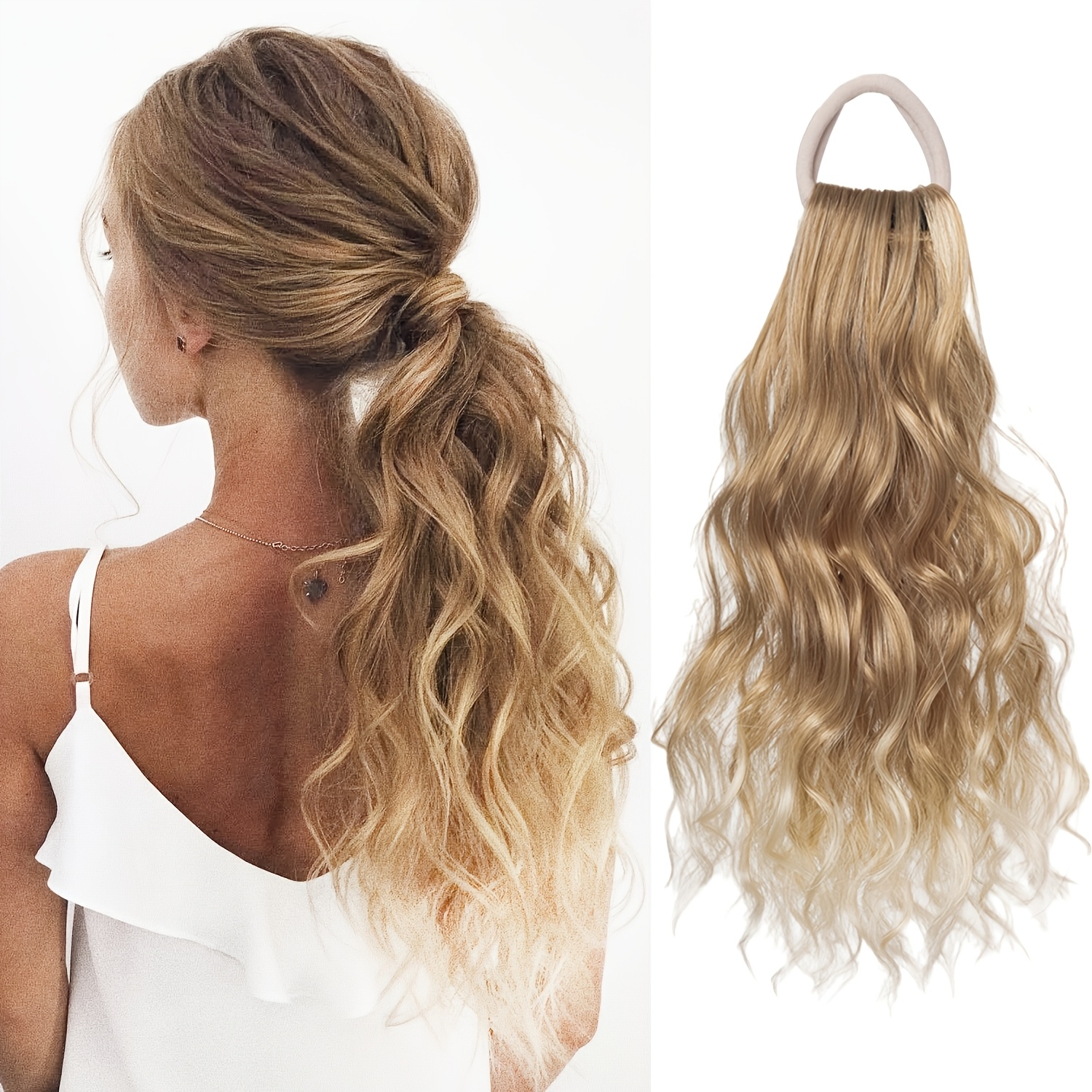 12 Inch Thickened Korean Layered Wavy Ponytail Wig, Elastic Band Anti-slip Design Ponytail Extension For Low Ponytail, Halloween Cosplay Party Hair Accessory For Women Fitness Sports Running Styling