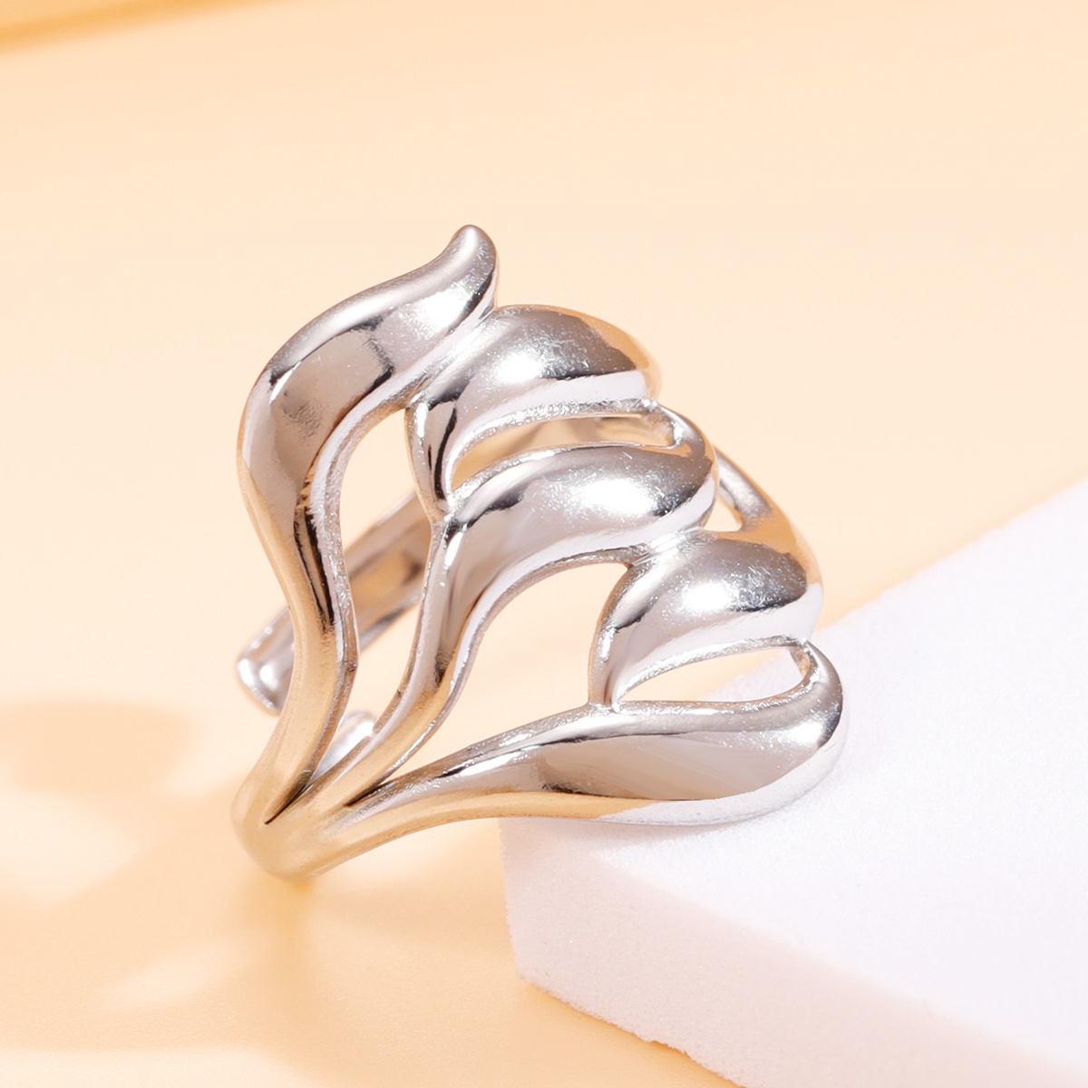 Fashion Interlaced Drop-Shaped Design Open Stainless Steel Ring