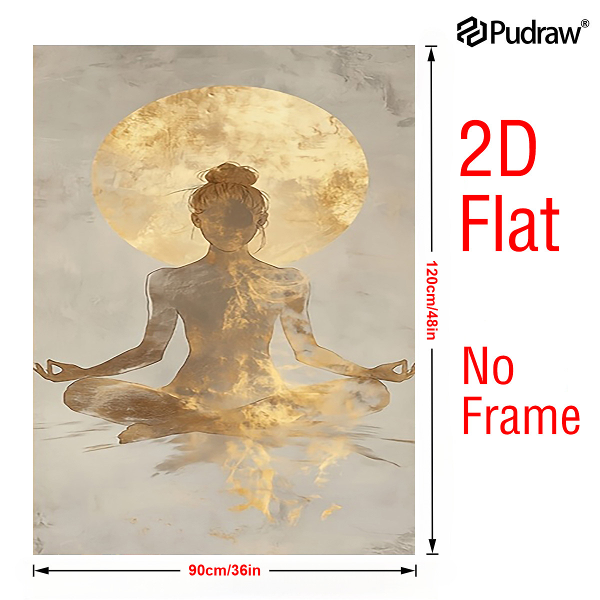 TEMU 2d Flat, 1pc Frameless Modern Abstract Meditation Poster - Minimalist Golden & Beige Suitable For Living Room, Bedroom, Zen Mindfulness Wall,