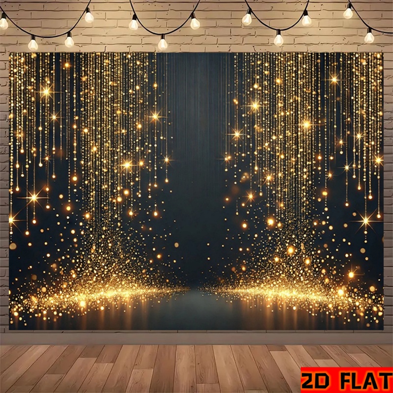 TEMU Toile de fond rideau à paillettes de luxe plate 2D, 1 pièce, avec rideau à paillettes dorées et étoilés brillants - Guirlandes suspendues