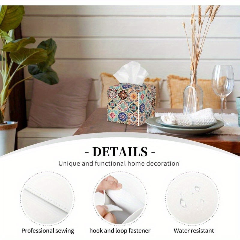 vintage ceramic tile tissue box cover ethnic     durable stylish organizer for office kitchen car bathroom holds   tissues easy   decorative facial paper dispenser bathroom organizers and storage kitchen accessory   smooth texture   Product details 2