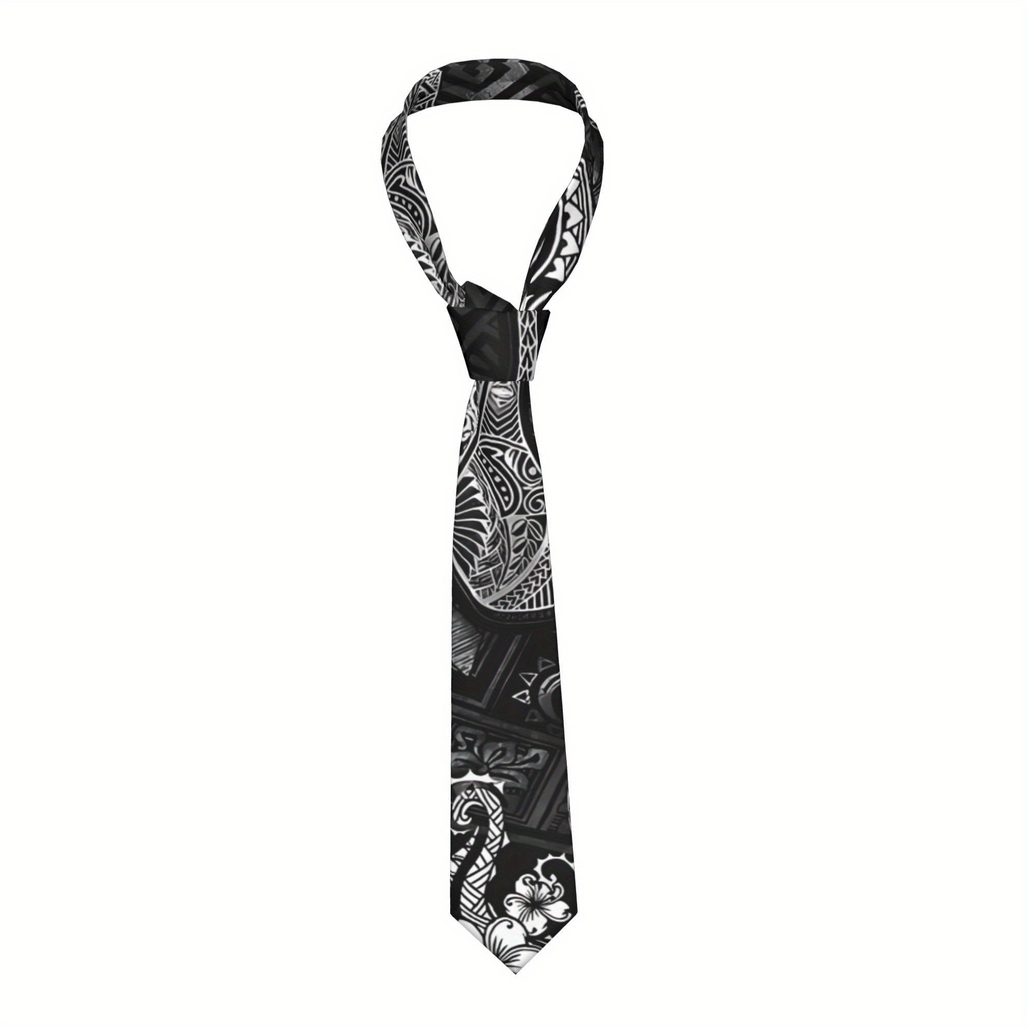 TEMU 1pc Men' Hawaiian Samoan Polynesian Tribal Tie - Ray Design With 960-needle Fabric, Machine-washable Wedding Date Party Accessory, Cultural