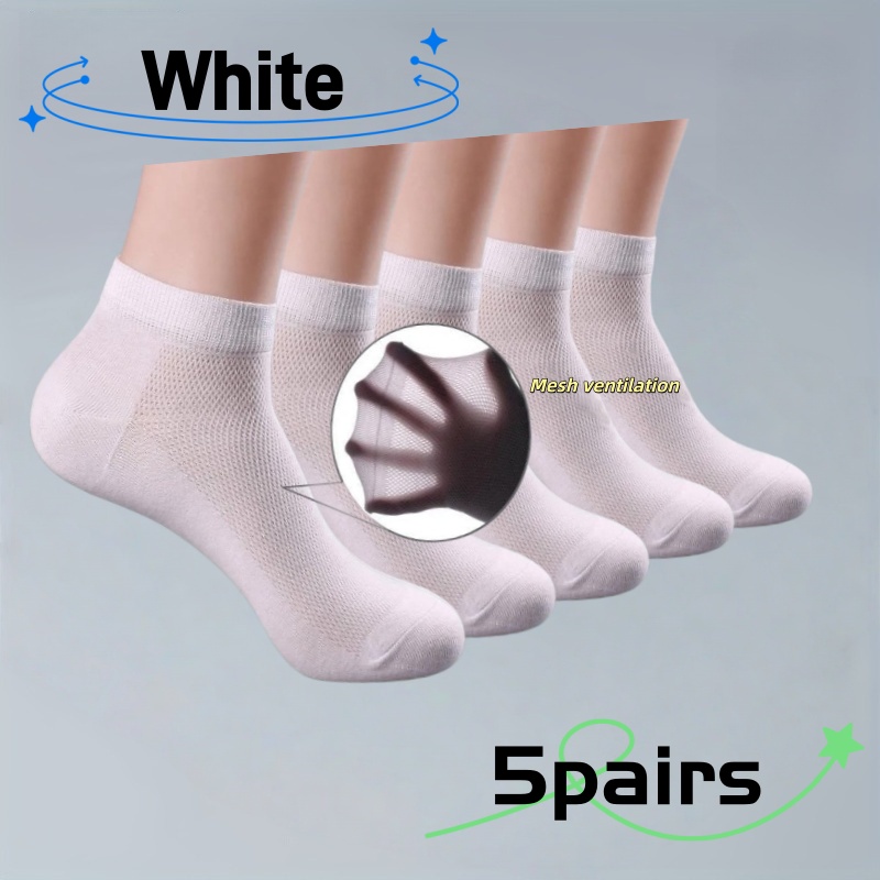 E-shop 5 Paar einfarbige, atmungsaktive Damen-Bootssocken aus Mesh, klassisch geschnitten, für Frühling und Sommer mit vielseitigem Design