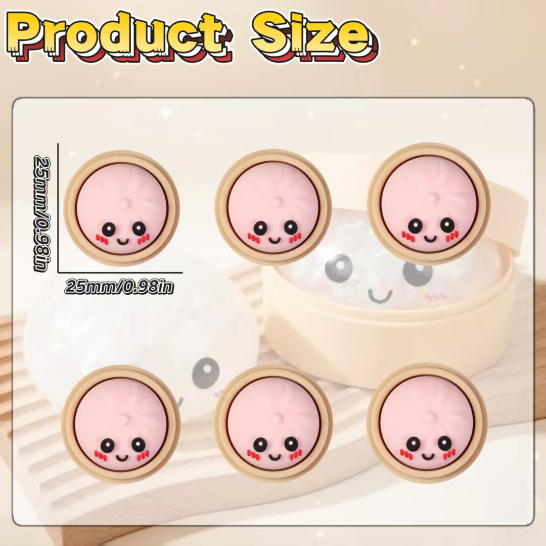 TEMU 6pcs Pink Baozi Steamer Beads, Steamer Baozi Series, White Printed Beads, Colored Beads, Pen Beads, Spring/summer/autumn/ Rubber Beads, Silicone