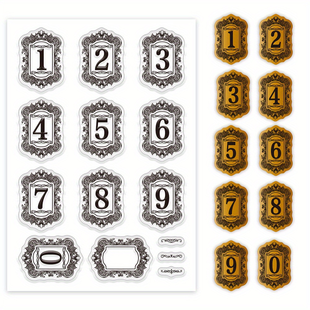 E-shop Ein Set durchsichtiger Stempel aus Gummi mit Retro-Rahmen und Zahlen, entwickelt für Kartenherstellung, Fotoalben und Scrapbooking, mit einer
