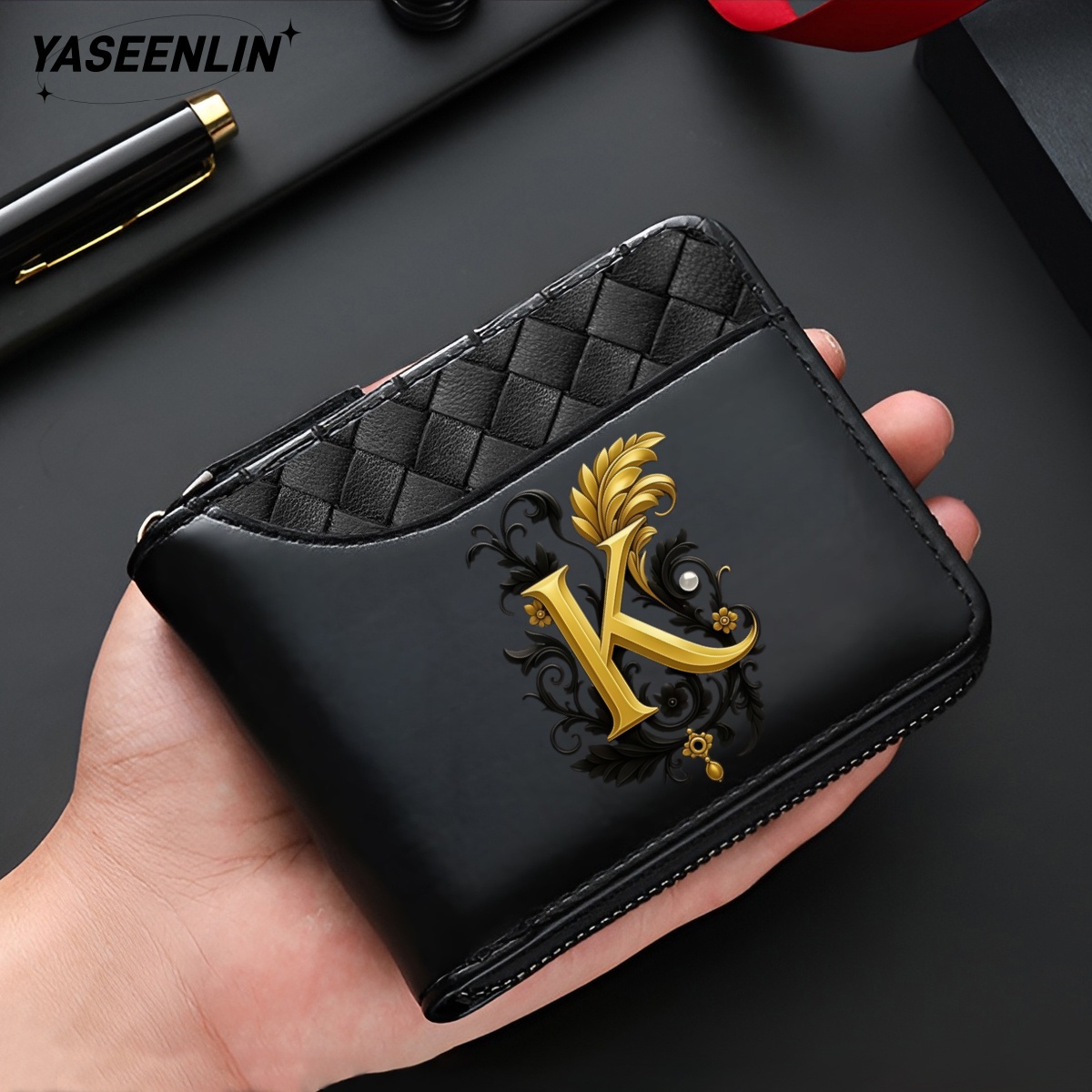 TEMU 2026 New A-z Initials Large Capacity Vintage Zipper Men' Purse With Multiple Card Slots And Zipper Closure Design, Suitable For Storing Cash,