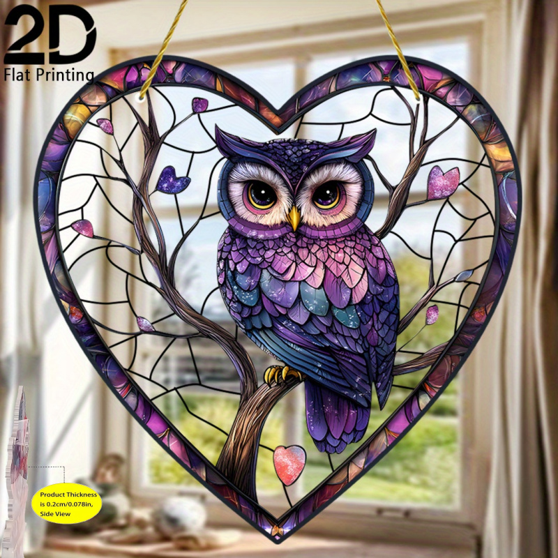 TEMU 2d Flat, 1pc Owl, Garden Sun Catcher Ornament, Acrylic Multicolor Window Hanging, Wall Art, Holiday Party Decor, Living Room, Bedroom, Porch,