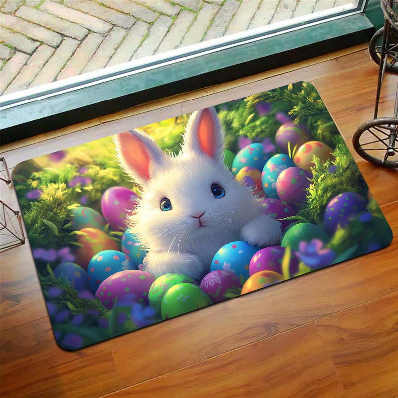 

1pc Easter Bunny And Egg Pattern Area Rug, 8mm Soft Polyester Non-slip Mat, Machine Washable, Rectangle Indoor Carpet For Kitchen, Living Room, Bedroom Decor