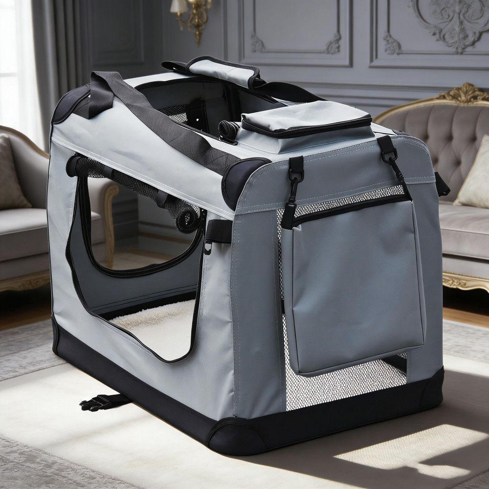 Foldable For Dogs And Cats, L(70x52x50cm), Sturdy, Lightweight, Safe, Dog Carrier With Handle And Blanket, Grey