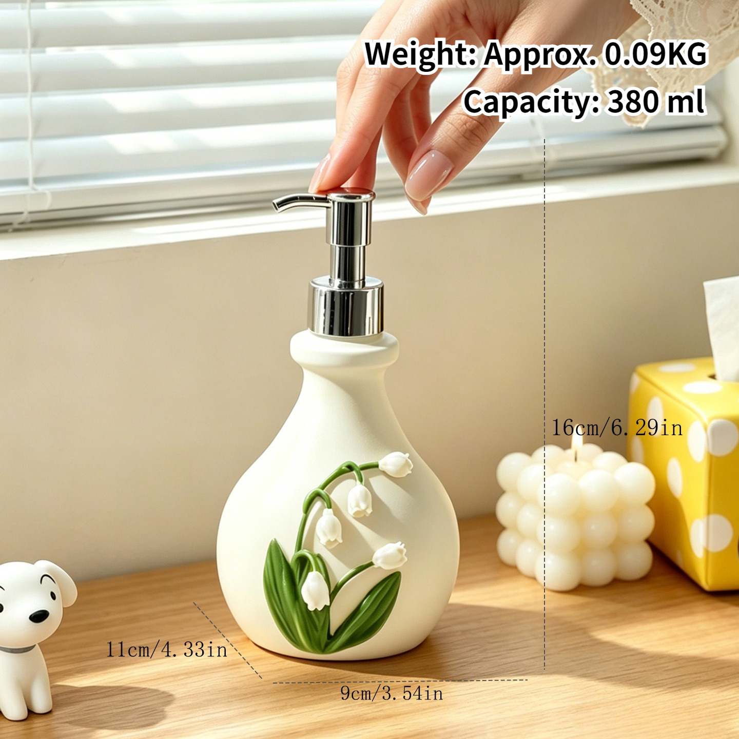 TEMU French- Vintage 3d Floral Resin Soap Dispenser With Lily Of The Valley Embossed Bottle - Freestanding Suitable For Bathroom Countertop, Sink,
