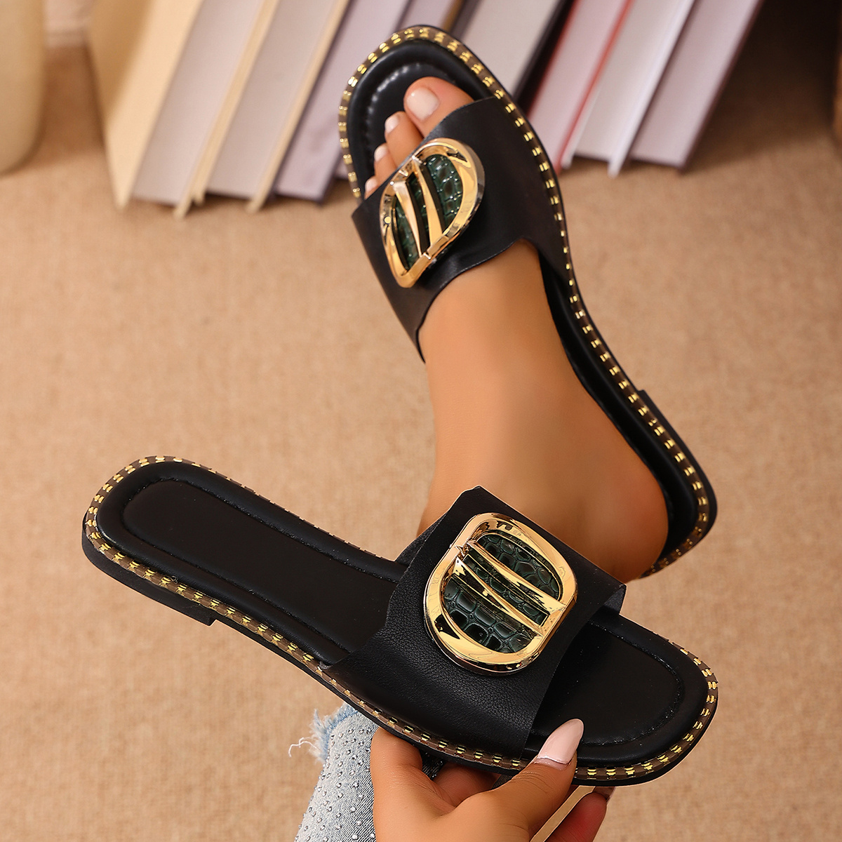 TEMU Women's Plus Size Outdoor Thong Minimalist Flat Sandals, Summer Soft Sole Comfortable Beach Slippers, Women Shoes