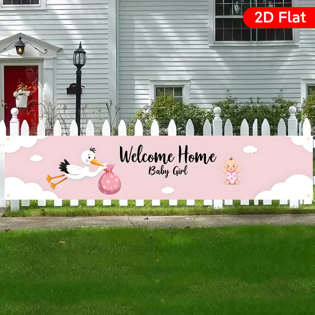 E-shop 2D Flat, 2D Flat - 2D Flat, 2D Flat - 1 Stück 2D Flat Banner, Willkommen zu Hause Baby Mädchen, Schön designtes großes Hofbanner für